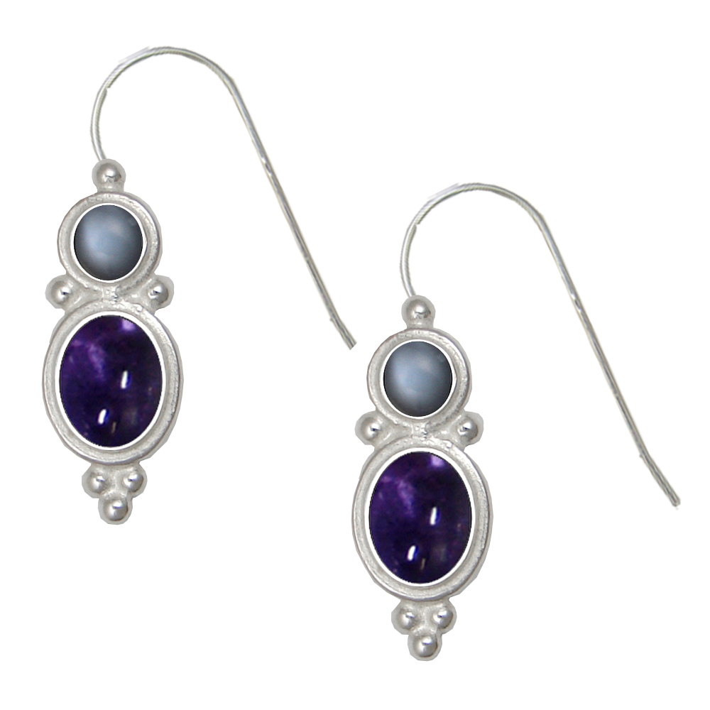 Sterling Silver Drop Dangle Earrings Iolite And Grey Moonstone